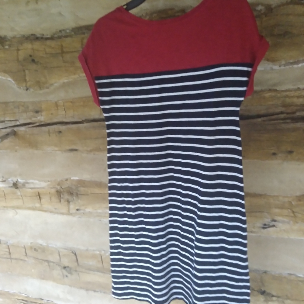 3/$15 Eddie Bauer Navy & White Striped Tee Shirt Dress Size Small - Picture 3 of 5